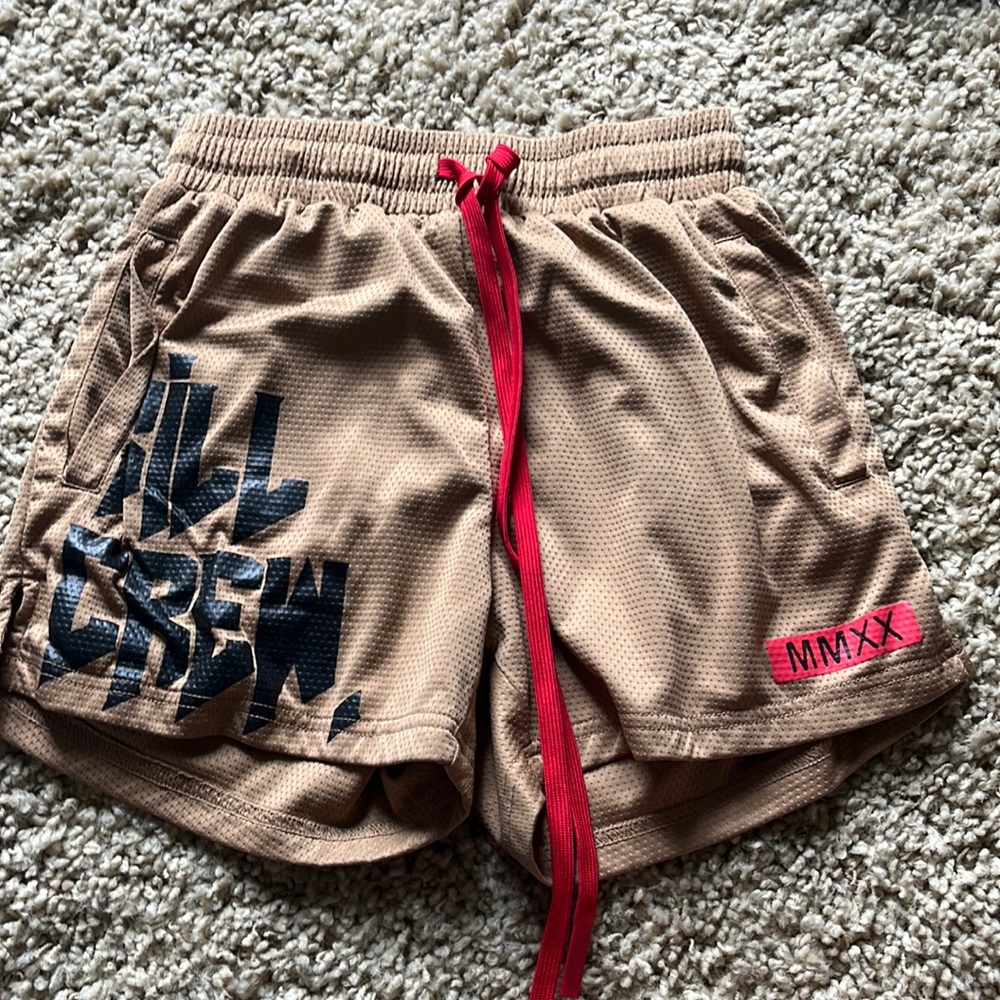 Kill Crew MUAY THAI SHORTS (MID THIGH CUT) Tan/Black